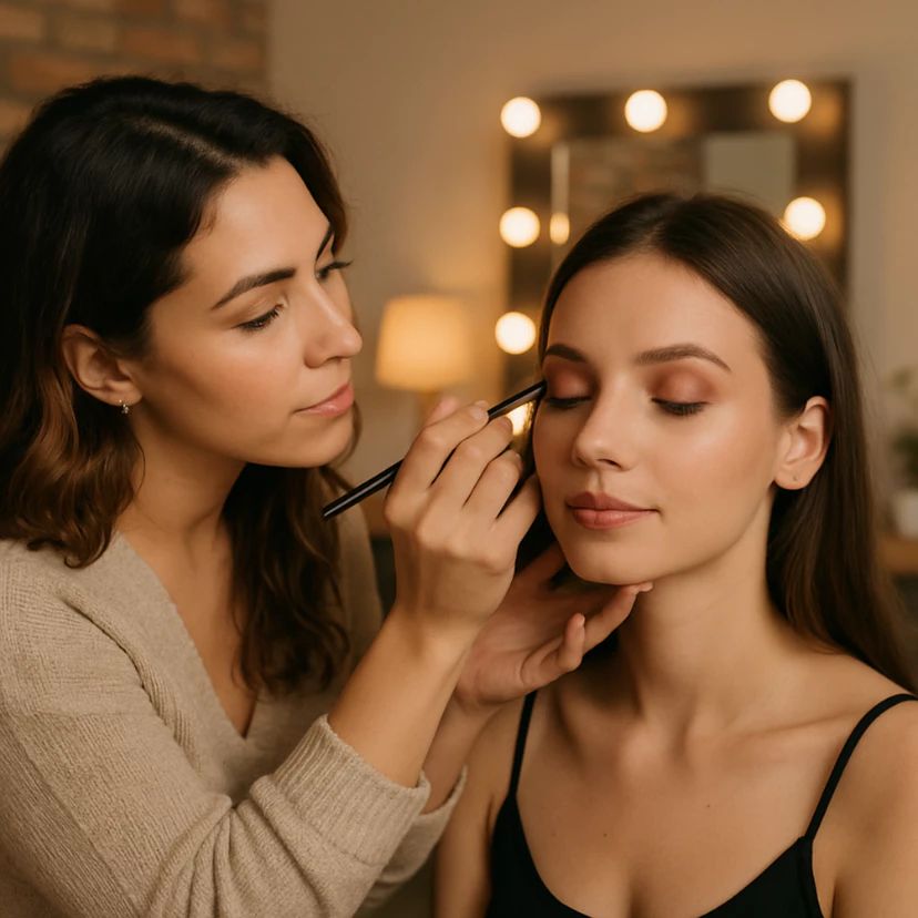 Makeup artist styling a client
